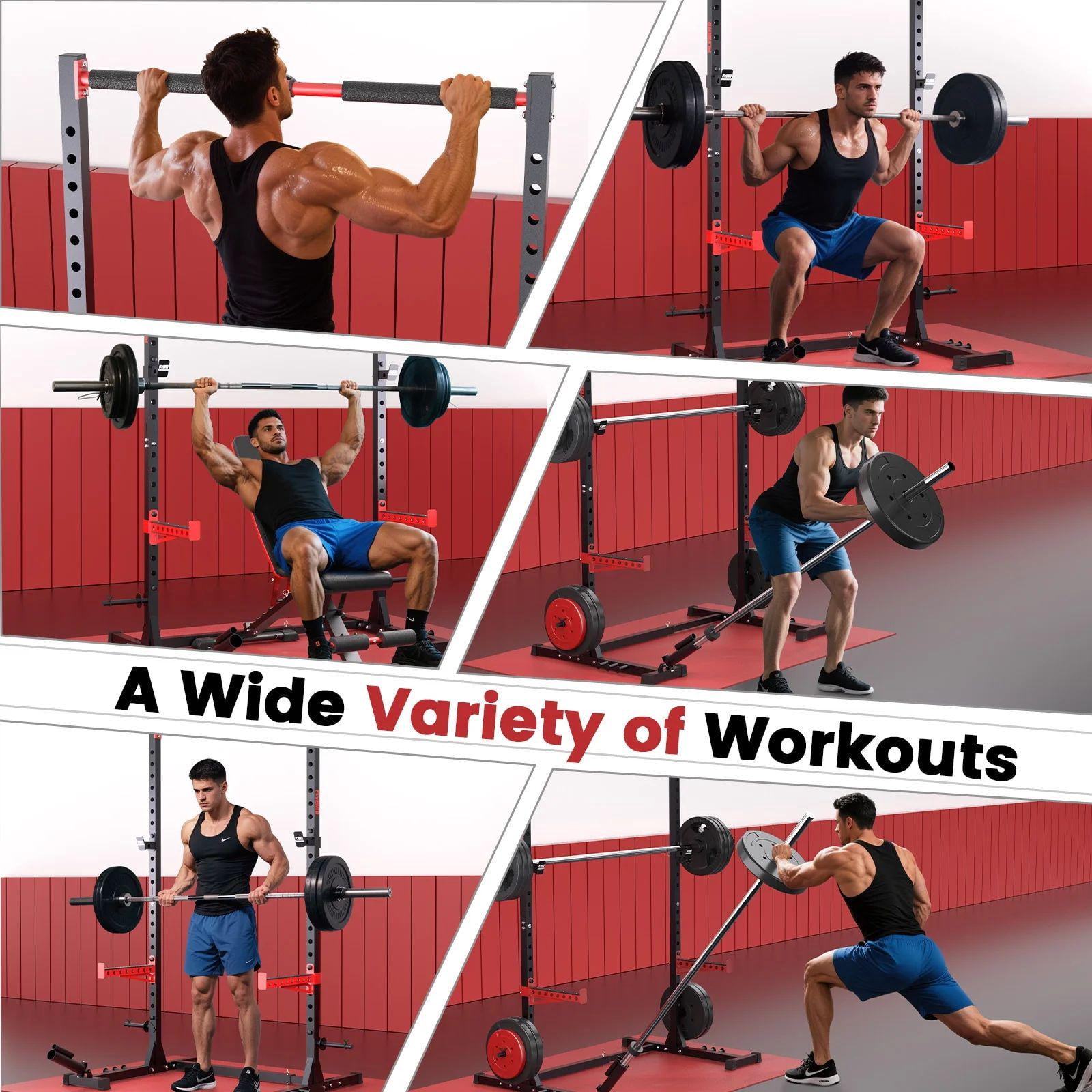 FED Fitness  Multi-Functional Power Rack: Adjustable Squat Stand with Pull-Up Bar, Compatible with 6FT/7FT Barbells for Home Gym