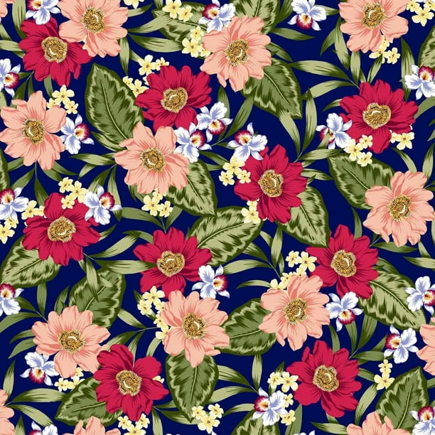 Navy Red Peach Medium Floral Pattern Printed On Rayon Spandex Jersey Knit Fabric Diy Projects By The Yard Print Fabric Walmart Com Walmart Com