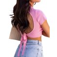 thumbnail image 6 of KelaJuan Women T-shirt, Short Sleeve Crew Neck Backless Tie-up Summer Ladies Crop Top for Party Club, 6 of 7