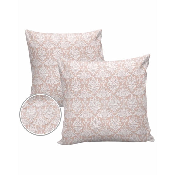 Pack of 2 Outdoor Pillow Covers, Vintage Floral Peach Floral Pattern Middle Eastern Style Waterproof Square Throw Pillowcase Cushion Decorative Pillow Covers for Couch Patio Tent, 18x18 in