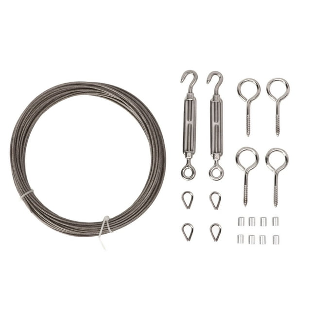 Kit de Corde Métallique, Acier Inoxydable Imperméable Facile à Assembler PVC Revêtement Corde Réutilisable Antirouille Léger Suspendu Kit pour Balcon pour Tente