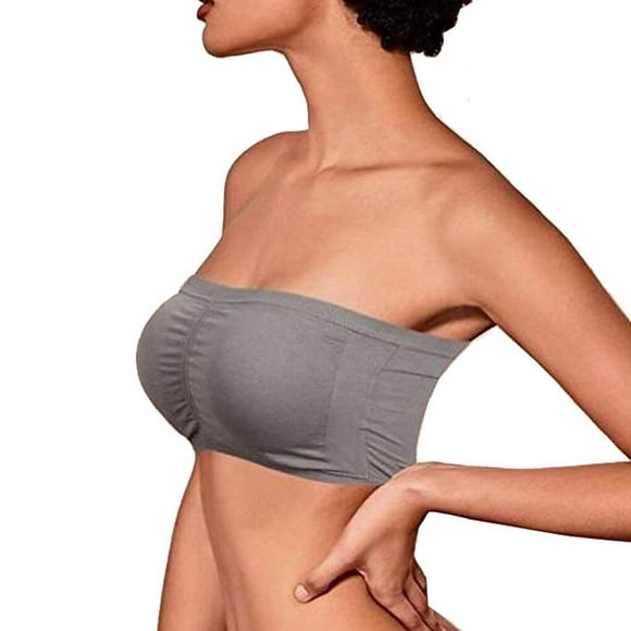 Wireless Bra Strapless Bras Bandeau Padded Seamless Underwear Simple Color Lightweight Undergarment Off Shoulder Clothes Party light gray