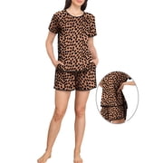 MINTREUS Pajama Set for Women 2 Piece Lounge Set Short Sleeve Tops and Shorts Soft Sleepwear with Pockets S-2X