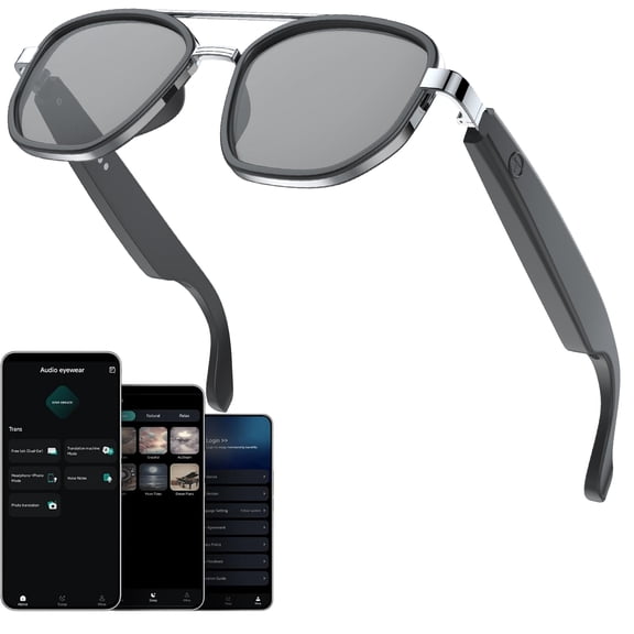 Bluetooth Glasses for Men & Women, AI Sunglasses with APP Translation & Recording, Open Ear Speakers for Music/Calls, Lightweight for Outdoor, Driving, Travel - 164 Languages