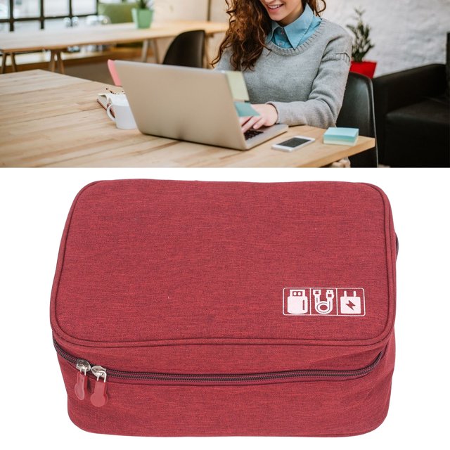 Large Capacity Portable Electronic Accessory Storage Case for Mobile HDD Laptop Power Cord, Practical and Convenient, Double Layer Design, Durable Zippers