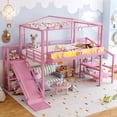 thumbnail image 2 of Leumius Full Size Loft Bed with Storage Stairs, Metal Loft Bed Frame with Built-in Wardrobe,Storage Shelves,USB Ports and LED Lights,Noise-reduced Design,Pink, 2 of 12