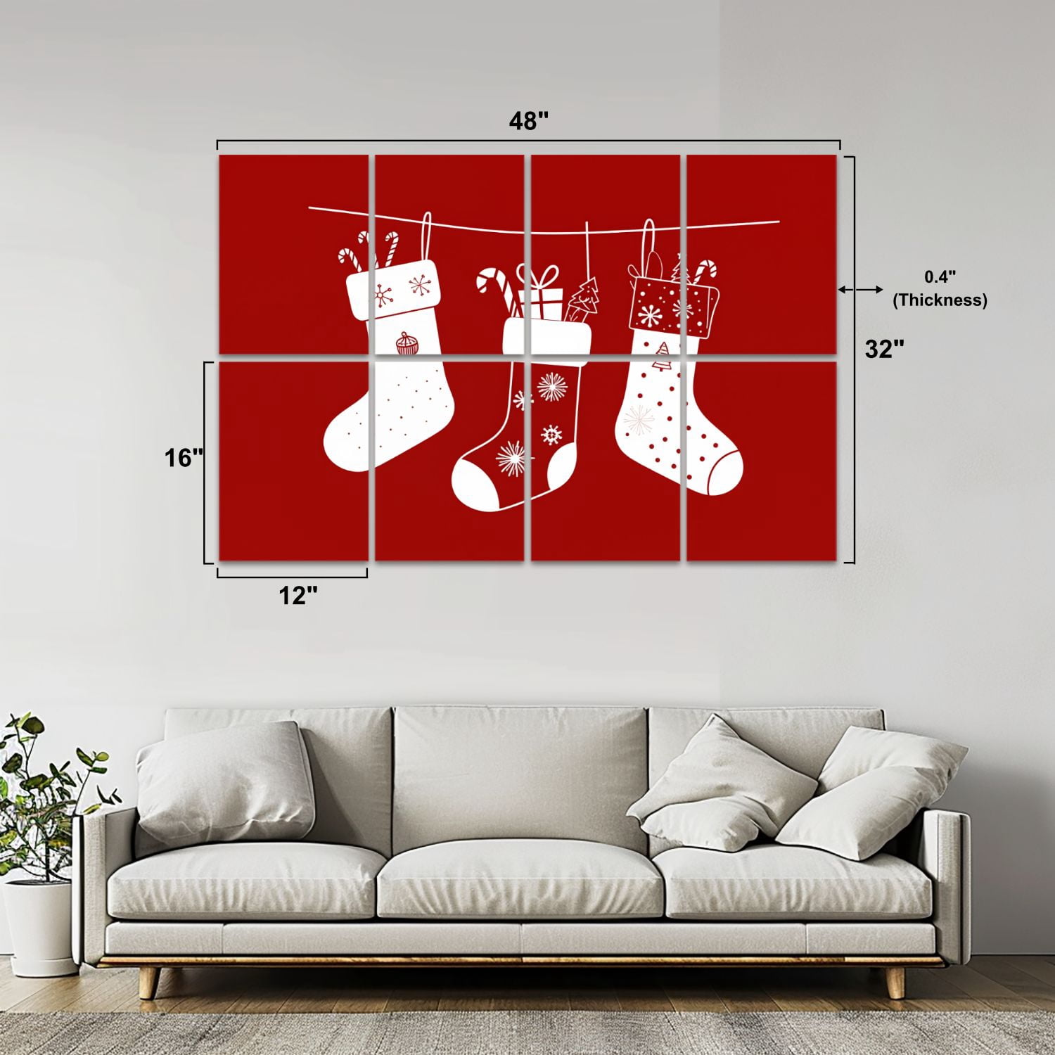 8 Pack Art Acoustic Panels Sound Absorbing Christmas Stockings Festive Decorative Soundproof Wall Panels Self Adhesive for Nursery Game Room Bedroom 48"x32"