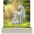 thumbnail image 2 of GZHJMY Square Drink Coasters, 1 Pcs Unicorn Mom and Baby on The Forest Absorbent Ceramic Coffee Coasters for Drinks with Cork Base Housewarming Gift for Home Decor, 2 of 6