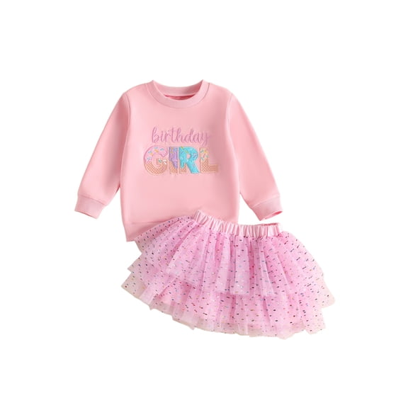 RUINIXCW Toddler Baby Girl Birthday Outfit Long Sleeve Sweatshirt with Tulle Skirt