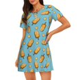 thumbnail image 1 of Fotbe Lemon Ice Cream Bata de Dormir para Mujer con Estampado, Camisón de Algodón de Manga Corta, Ropa de Dormir Casual, 1 of 6