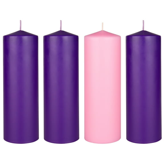 Mega Candles 4 pcs Unscented Christmas Advent Candles Set, Hand Poured Premium Wax Dome Top Round Pillar Candle 3 Inch x 9 Inch, Holidays, Festivities, Devotional, Church, Wreath, Party, Gifts