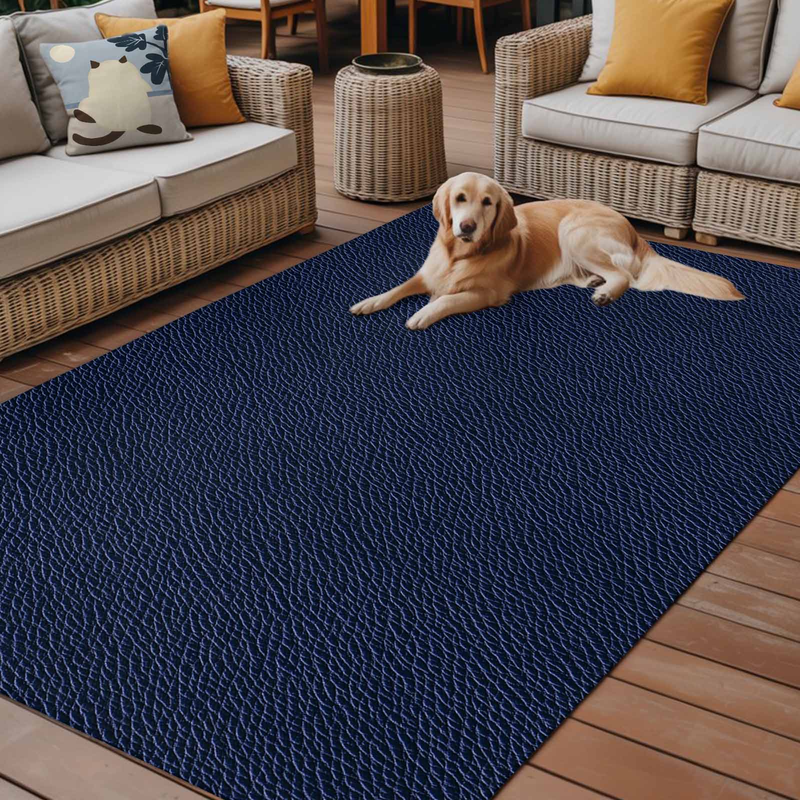 Fsddascl Solid Dark Blue Outdoor Rug for Patio/Deck/Porch, Non-Slip Large Area Rug 4 x 6 Ft, Minimalism Abstract Denim Texture Indoor Outdoor Rugs Washable Area Rugs, Reversible Camping Rug Carpet