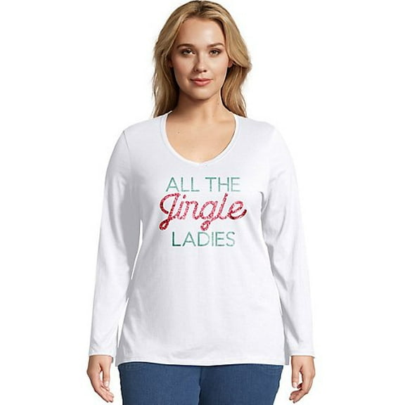 Just My Size All The Jingle Long Sleeve V-Neck Tee
