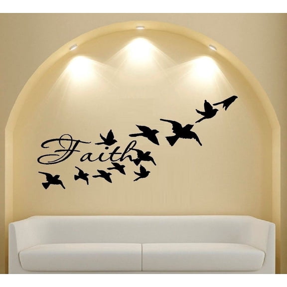 Decal ~ Faith With Birds: Wall Decal 13" x 28"