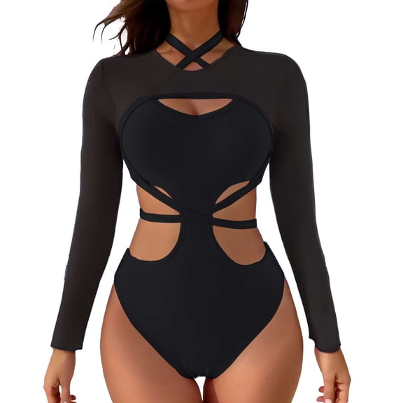 Womens Monokini Women's Solid Color Blouse Bikini Suit Strap Swimsuit Sexy Swimsuit Suit Monokini Black L