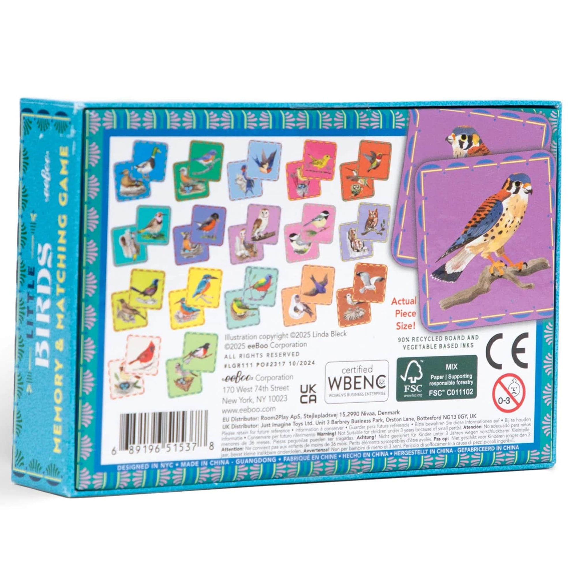 eeBoo: Memory & Matching Game - Little Birds - 18 Illustrated Matching Pairs, Concentration Tile Game, Informational Insert, Kids Ages 4+, 1-4 Players