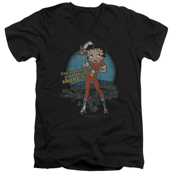 Betty Boop Fries With That S/S Adult V-Neck T-Shirt Black