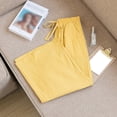 thumbnail image 5 of Fsqjgq Women Casual Summer Dressy Pants Comfy Pants Women Solid Casual Pocket Wide Leg Pants Elastic Waist Belt Loose Pants Cropped Pants Yellow M, 5 of 7