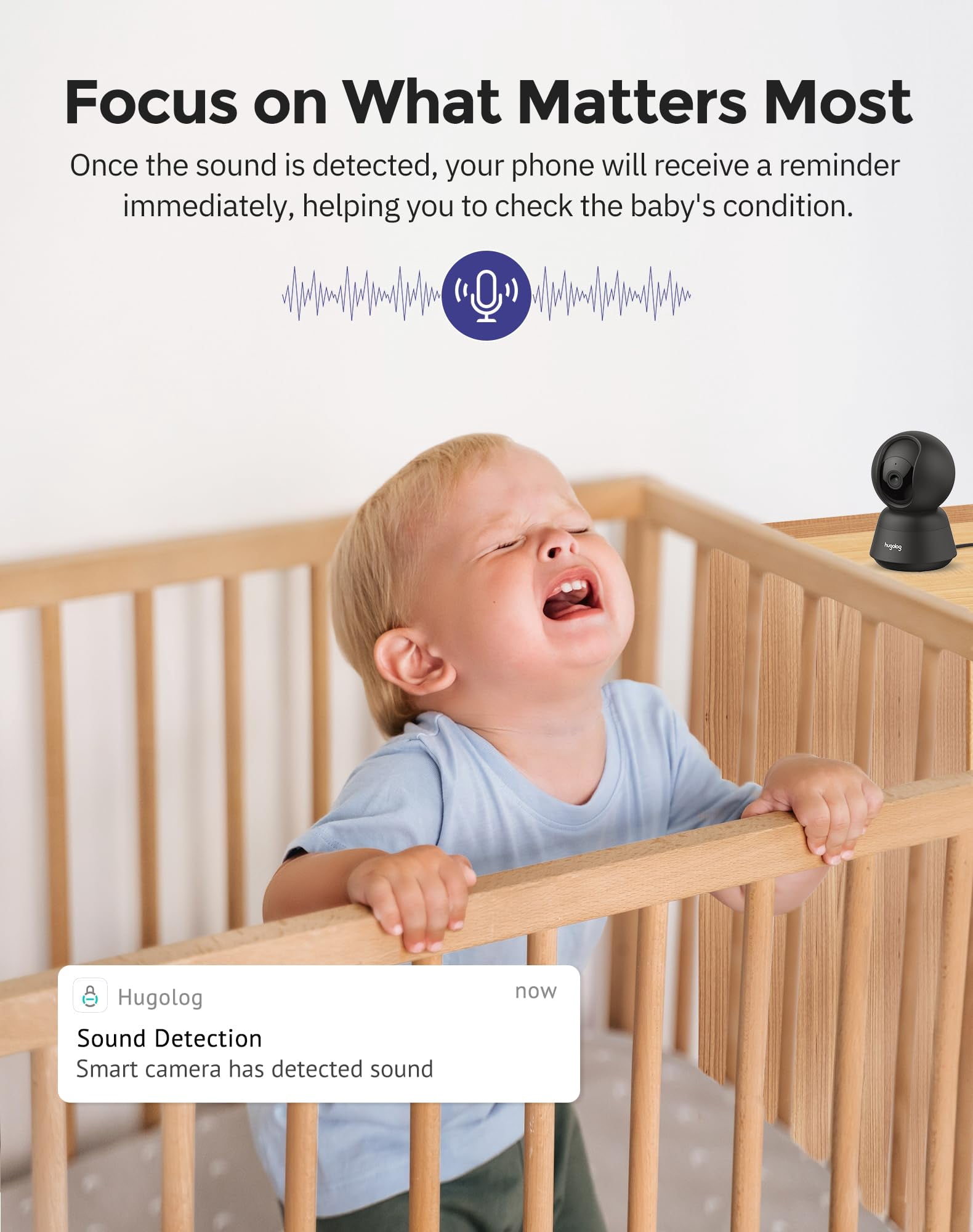Hugolog 3K 5MP Indoor Pan/Tilt Security Camera with Auto-Focus,2.4 GHZ/5 GHZ,Ideal for Baby Monitor/Pet Camera,Starlight Color Night Vision,Human/Pet AI,Noise Reduction,US Cloud,Works with Alexa