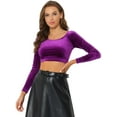 thumbnail image 1 of INSPIRE CHIC Hauts Courts Unis à Épaules Dénudées à Manches Longues en Velours pour Femmes TG Violet, 1 of 6