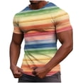 thumbnail image 2 of YueHuiYing Men's Spring/Summer Fashion Casual Loose-Fit Stretch Gym Home Wear Printed Striped T-Shirt Crew Neck Short Sleeve Top, 2 of 6