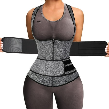 

KIWI RATA Sauna Waist Trainer Vest For Women Sweat Suit Double Tummy Control Trimmer Belts Neoprene Workout Body Shaper