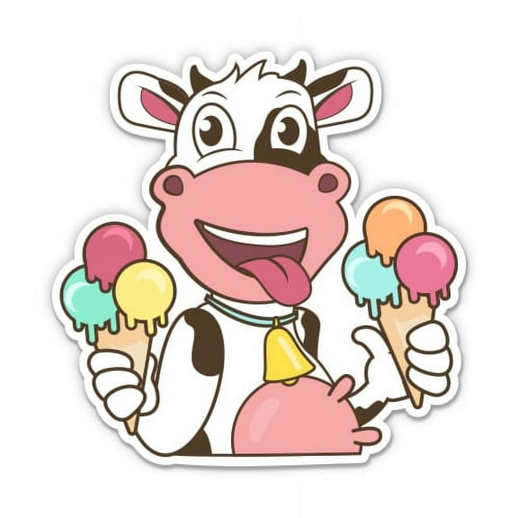 Funny Cow with Ice Cream - 3" Vinyl Sticker - For Car Laptop Water Bottle Phone - Waterproof Decal
