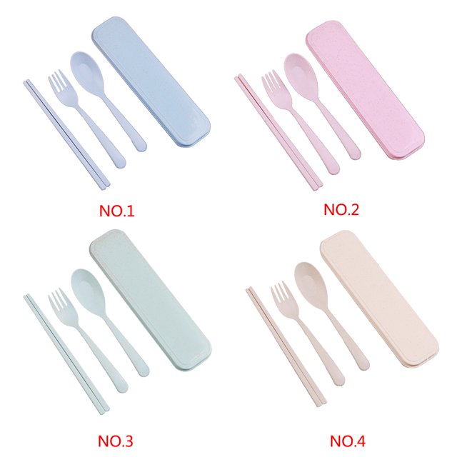 3 In 1 Spoon Fork Chopsticks Set Organizer ;spoon fork chopsticks set Box Plastic Tableware Wheat Dissolvabitity Dinnerwear