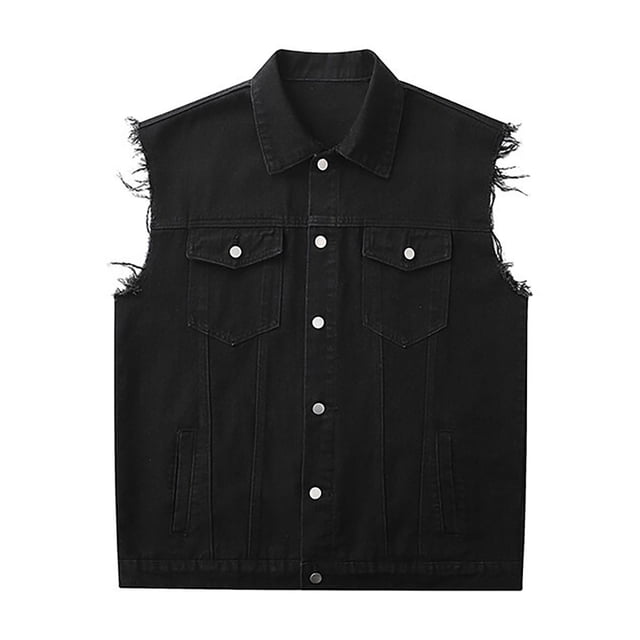 LOVZFMLL Jackets for Men's Solid Color Motorcycle Turndown Collar Denim Punk Sleeveless