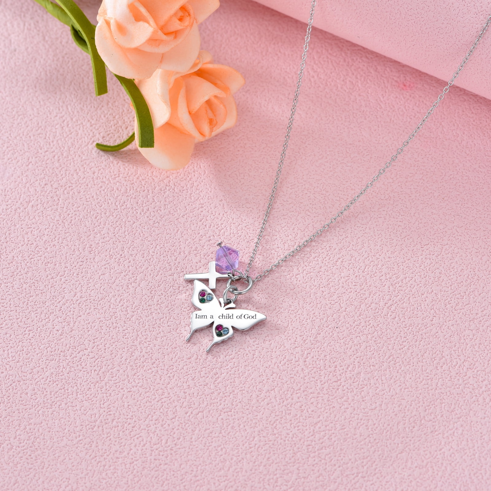 SOULMEET Daisy Necklace 925 Sterling Silver I Am a Daughter of God Jewelry for Women Baptism Communion Gifts for Birthday Gift