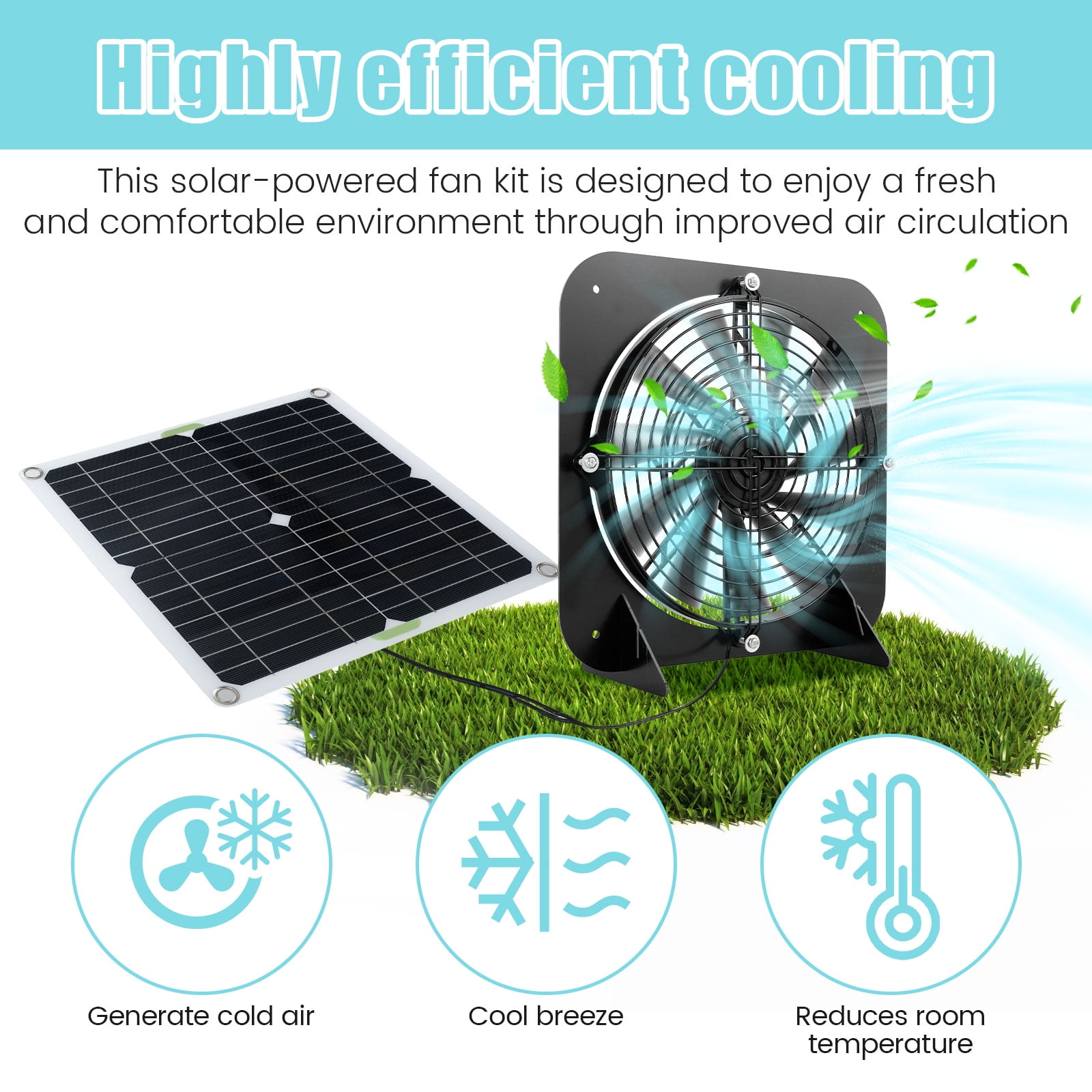 Solar Panel Fan Kit 13.5inch 100W Waterproof Solar Powered Exhaust Fan 3000rpm Auto Adjustable High Efficiency Cooling Chicken Coop Solar Fan Solar Camping Fan for Dog Kennel