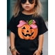 thumbnail image 1 of Halloween T-shirt - Cute Pumpkin with Pink Bow, Stretchy Knit Top for to Teen, Halloween Party Outfit or Everyday Fall Wear - Machine Washable Shirt, 1 of 6