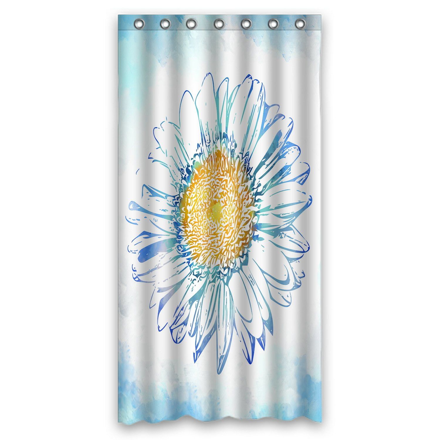 PHFZK Watercolor Shower Curtain, Daisy Flower Floral Blue Polyester