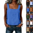 thumbnail image 2 of Women's Square Neck Sleeveless Top Casual Going Out Loose Fit Tank Tops Side Tie Summer Blouse Beach Vacation Shirt,Blue,S, 2 of 8