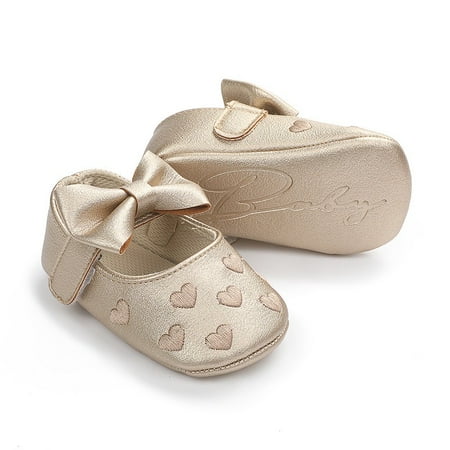 

Girls Cute Heart Embroidered Bow Princess Shoes Mary Jane Flats Soft Sole Comfortable Toddler Shoes For Walking