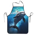 thumbnail image 5 of Uemuo Ice Blue Ocean Cute Dolphin Printed Bib Apron, Adjustable , Water and Oil Resistant, Cooking Kitchen Chef Apron for Women Men, 5 of 5