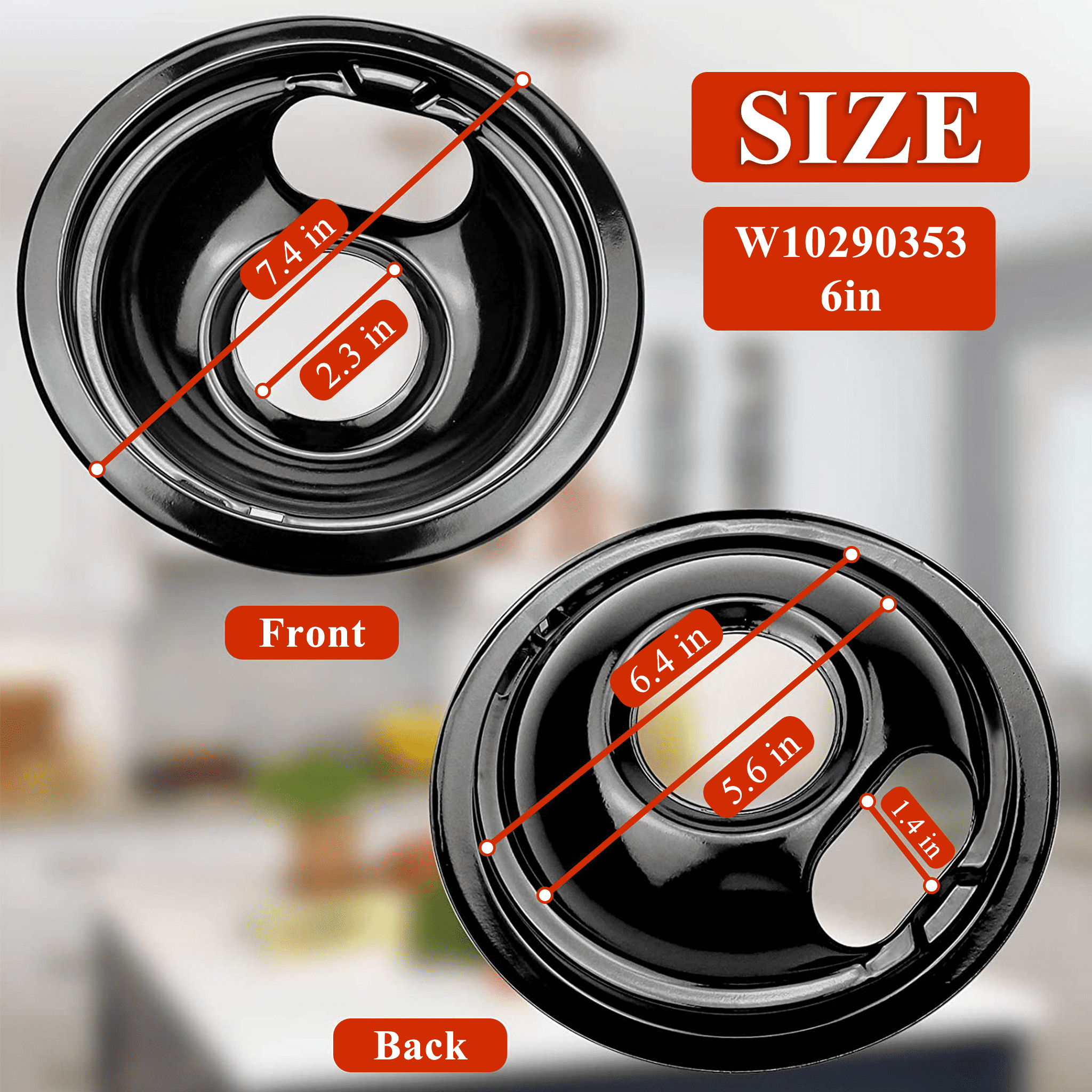 Beaquicy Porcelain Drip Pan Replacement for Electric Stove Burner W10290350 8-inch & W10290353 6-inch