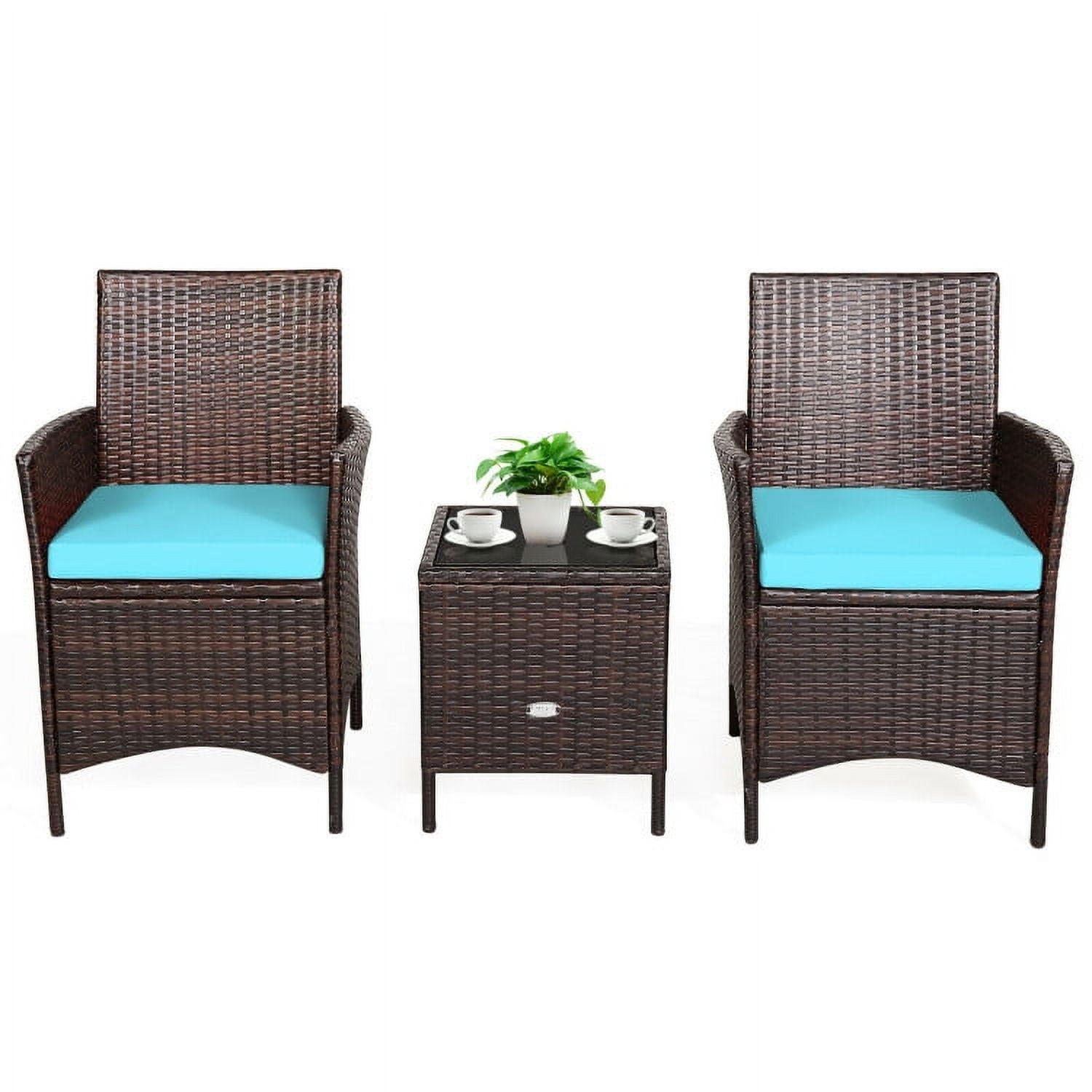 Aimee Lii 3 Pieces Wicker Patio Furniture Set, Conversation Sofa Bench Cushion, Modern Patio Furniture, Blue Aimee Lii 3 Pieces Wicker Patio Furniture Set, Conversation Sofa Bench Cushion, Modern Patio Furniture, Blue