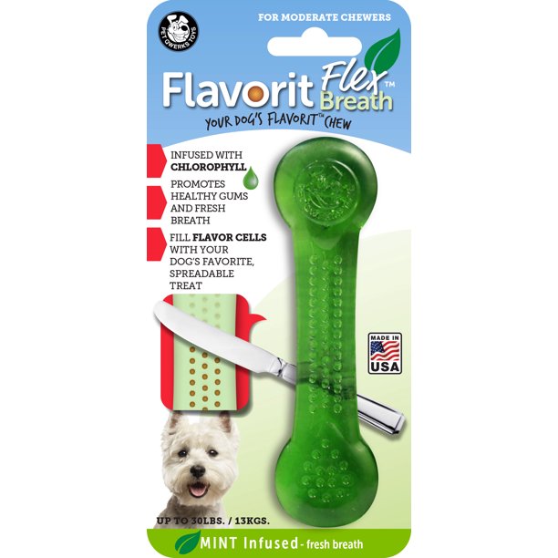 Pet Qwerks Flavorit Flex Breath Bone Dog Chew Toy, Mint Flavor, Medium