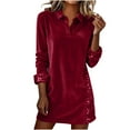 thumbnail image 2 of ICHUANYI Sequin Dress for Women Casual Festival Long Sleeve Button Lapel Sequin Dresses Holiday Party Clothes, 2 of 9