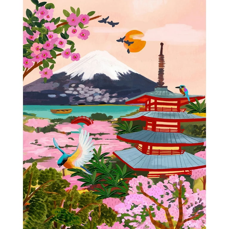 TISHIRON Paint by Numbers for Adults,16x20 inch Canvas Wall Art Adults  Mount Fuji Oil Painting by Numbers Kit for Home Wall Decor (Frameless) 