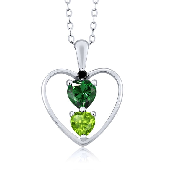 Gem Stone King 925 Sterling Silver Green Nano Emerald Green Peridot and Black Diamond Pendant Necklace for Women (0.81 Cttw, Gemstone May Birthstone, Heart 5MM and 4MM, with 18 inch Silver Chain)