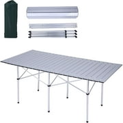 KARMAS PRODUCT Outdoor Portable Camping Table Compact Roll Top Aluminum Table Lightweight Folding Table 55.1''x27.6''x27.6''