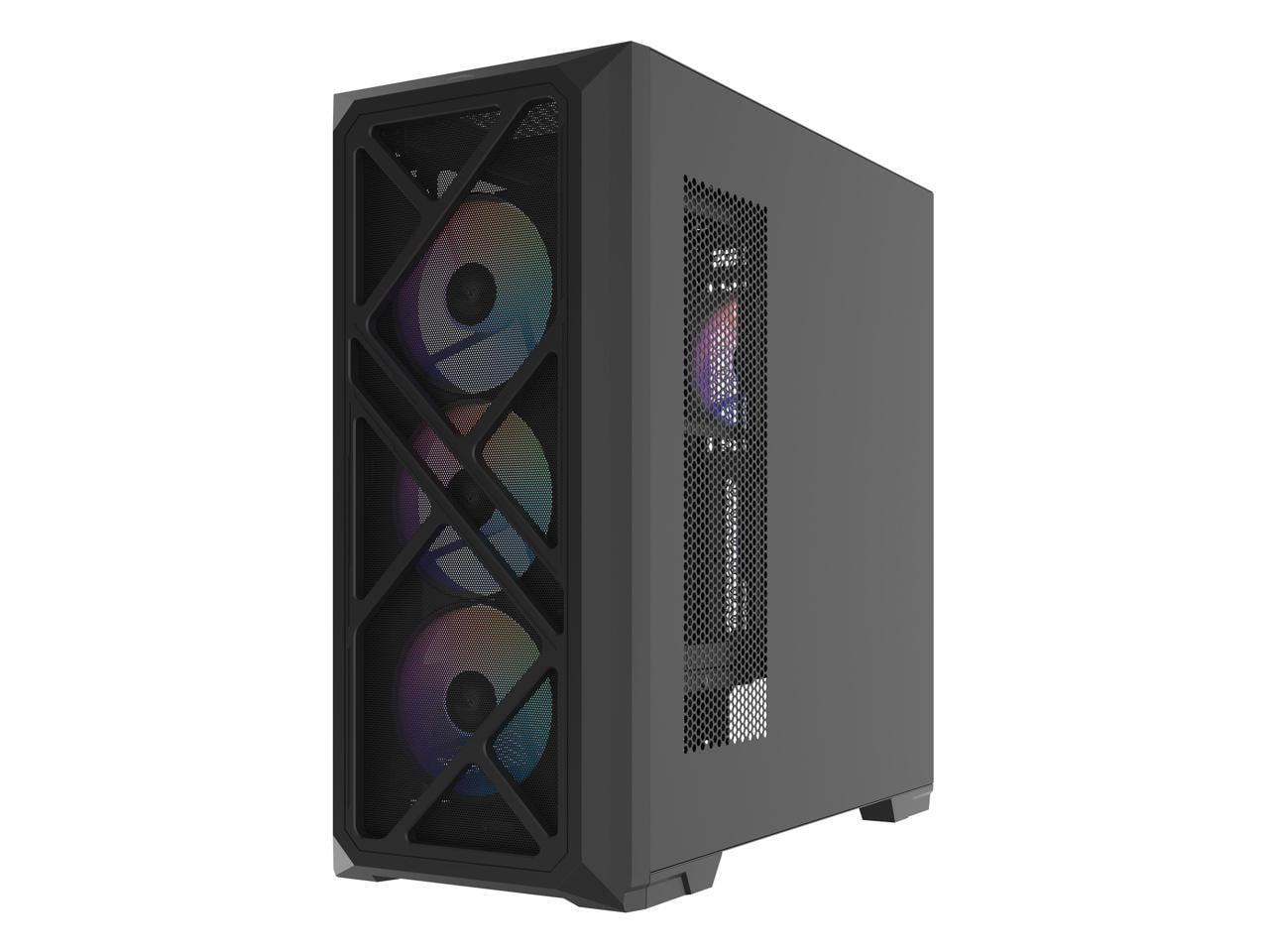 SAMA S41 Mid-Tower PC Case, 4 x 120mm ARGB Fans, Pre-Installed ARGB HUB, 4mm Tempered Glass, USB3.1 Type-C & USB 3.0 Ports, 7 Slots, Supports ATX / M-ATX / ITX, 360mm Water Cooling, Black