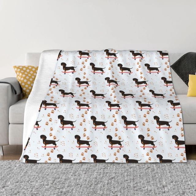 Wukai Couverture en Flanelle Horizontale Imprimé Teckel, Douce et Résistante au Rétrécissement, Adaptée pour Lits, Camping, Voyage, Unisexe-50"x40 Pouces