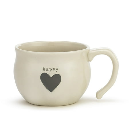 

DEMDACO Happy Heart Classic Cream 16 Ounce Stoneware Handled Soup Mug Bowl