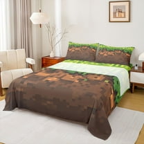 jejeloiu Pixel Grid Bed Sheets,Miners Game King Sheets,Geometric Patchwork Plaid Sheet Set For Boys Girls,Super Cozy Room Decor,4pcs