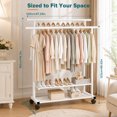 thumbnail image 2 of Yucurem Rolling Clothing Racks with 2 Hanging Rods, Clothes Rack with 2-Tier Bottom Shelf, Bear up to 250lb for Bedroom (56"x47"x16" White), 2 of 8