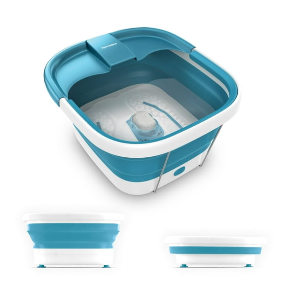 Homedics Smart Space Bubble Mate Spa para pies plegable, mantenimiento del calor, masaje de burbujas con piedra pómez y protector contra salpicaduras