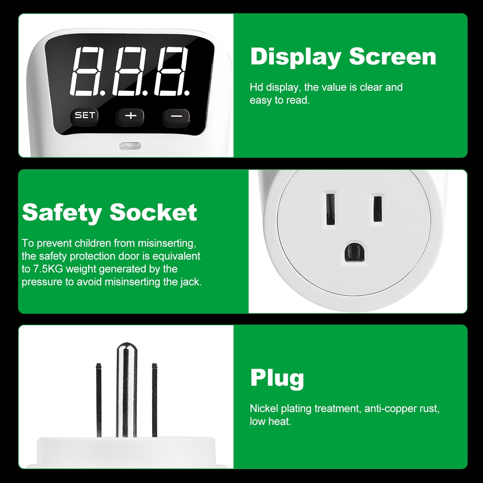 Digital Automatic Voltage Protector Socket 110V 16A LCD Display Power Surge Protector Socket Overcurrent Voltage Relay Protector Outlet